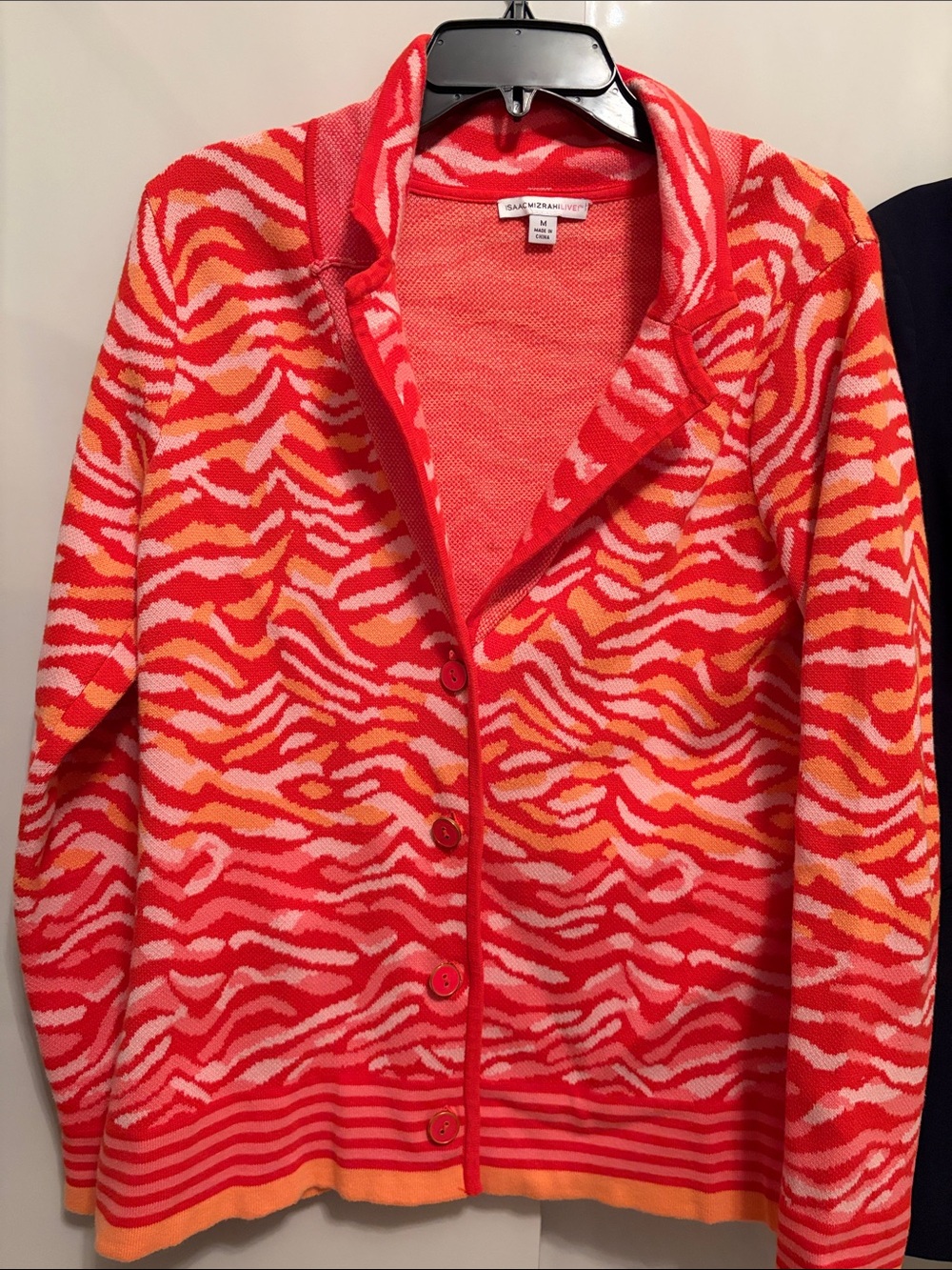 Isaac Mizrahi Orange Zebra-Print knitted Cardigan size M - Picture 3 of 4